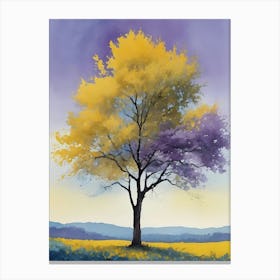 Painting Of A Tree, Yellow, Purple (14) Canvas Print