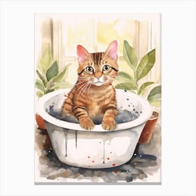 Begal Cat In Bathtub Botanical Bathroom 2 Canvas Print