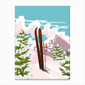 Skis In The Snow Canvas Print