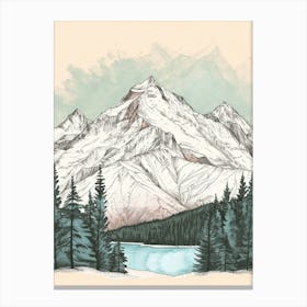 Mount Meru Tanzania Color Line Drawing (5) Canvas Print