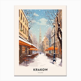 Vintage Winter Travel Poster Krakow Poland 1 Canvas Print