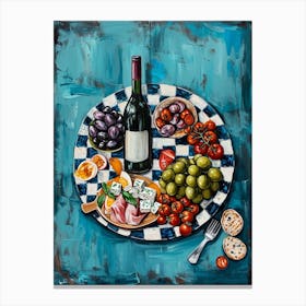 Mezze Platter With Wine Blue Brushstrokes Canvas Print