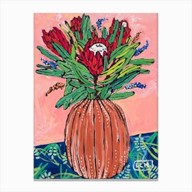 Protea Bouquet In Coconut Vase Canvas Print