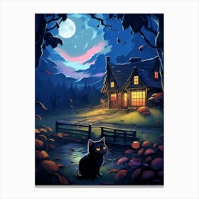 Black Cat By Moonlight Canvas Print