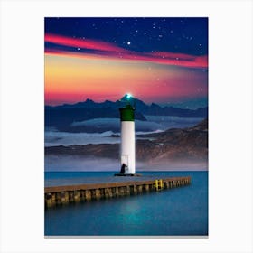 Lighthouse Red Sky Canvas Print