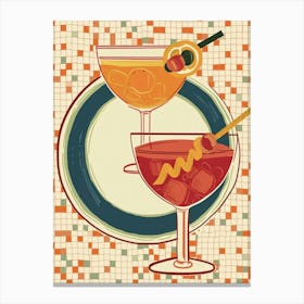 Geometric Cream Red & Orange Cocktails Canvas Print