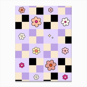 Checkerboard Daisies Lilac Flower Check Canvas Print