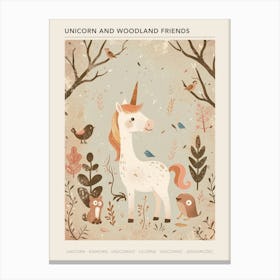 Unicorn & Woodland Animal Friends Muted Pastel 2 Poster Canvas Print