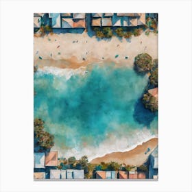 AERIAL PASTAL SAND MEETS THE SEA 2/4 - Serene Seascape Beach Surf Condos Painting Tropical Calm Dreamy Luxe Wall Art Vision of Tranquility Canvas Print