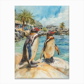 Humboldt Penguin Petermann Island Watercolour Painting 3 Canvas Print