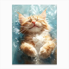 Happy Orange Cat Floating on Water 7 Canvas Print