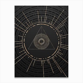 Geometric Glyph Symbol in Gold with Radial Array Lines on Dark Gray n.0115 Canvas Print