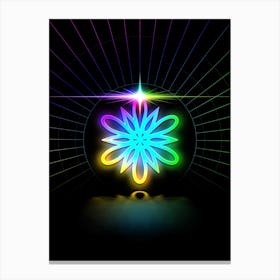 Neon Geometric Glyph in Candy Blue and Pink with Rainbow Sparkle on Black n.0223 Canvas Print