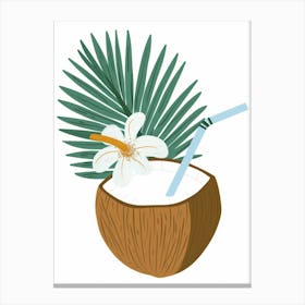 Coconut With A Straw 1 Canvas Print