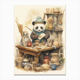 Panda Art Woodworking Watercolour 4 Canvas Print
