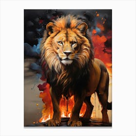 Lion In Flames Canvas Print