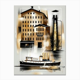 Industrial Buildings And Ship Canvas Print