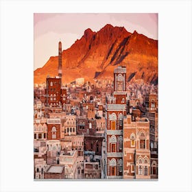 Old Town Sana A Rooftops At Sunset Canvas Print