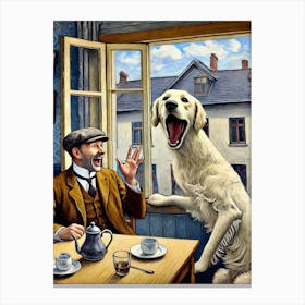 Golden Retriever’s Surprise Tea Party Canvas Print