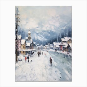 Vintage Winter Painting St Moritz Switzerland 1 Canvas Print