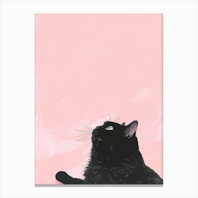 Black Cat On Pink Background Canvas Print