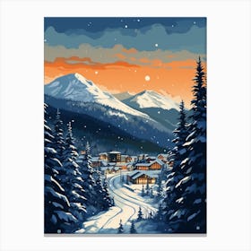 Winter Travel Night Illustration Banff Canada 2 Canvas Print
