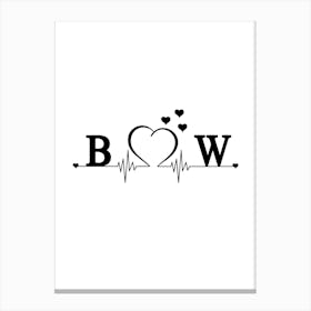 Personalized Couple Name Initial B And W Monogram Canvas Print
