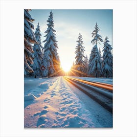 Winter Road In The Forest Canvas Print