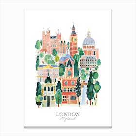 London England Gouache Travel Illustration Canvas Print