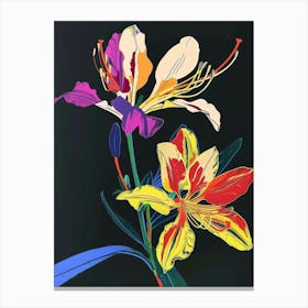 Neon Flowers On Black Freesia 2 Canvas Print
