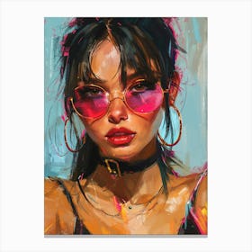 Sexy Girl With Sunglasses oil painting Canvas Print