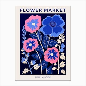Blue Flower Market Poster Hollyhock 1 Canvas Print