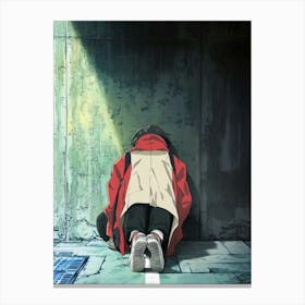 Anime Girl Kneeling On The Ground Canvas Print