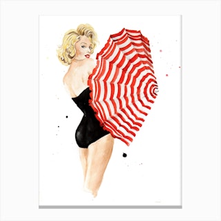 Marilyn Monroe With Umbrella Canvas Print