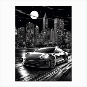 Tesla Model S City Drawing 3 Canvas Print
