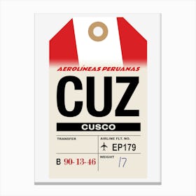 Cuzco (CUZ) Peru Vintage Airline Luggage Tag Canvas Print