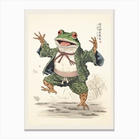 Frog Dancing, Matsumoto Hoji Inspired Japanese Woodblock 2 Canvas Print