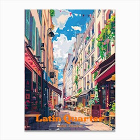 Latin Quarter Of Paris Market Street Art Illustration Canvas Print