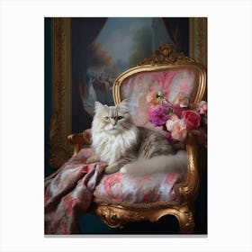 Cat On Pink Gold Throne Rococo Style Canvas Print