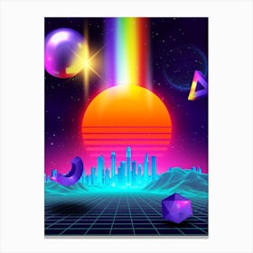 Neon sunset, city and sphere [synthwave/vaporwave/cyberpunk] — aesthetic neon retrowave poster Canvas Print