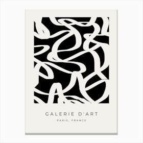 Abstract Line Swirl Black And Cream White Canvas Print