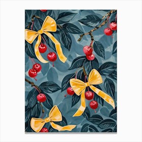 Cherries And Yellow Bows 1 Pattern Canvas Print