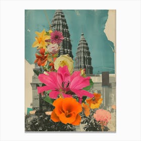 Bangkok   Floral Retro Collage Style 4 Canvas Print