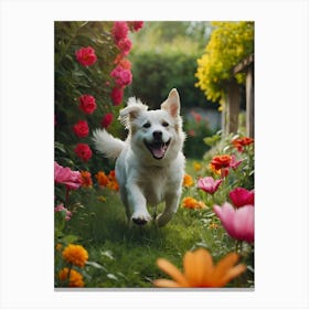 Dog Running In The Garden Canvas Print