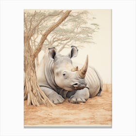 Rhino Lying Under The Tree Detailed Illustration 3 Canvas Print
