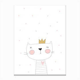 Scandi Cute White Cat With Hearts Canvas Print
