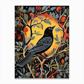 Birds And Branches Linocut Style 9 Canvas Print