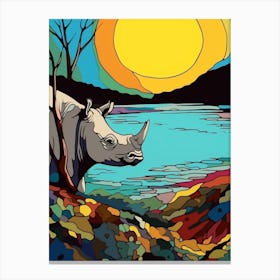 Geometric Rhino Sun Illustration 1 Canvas Print
