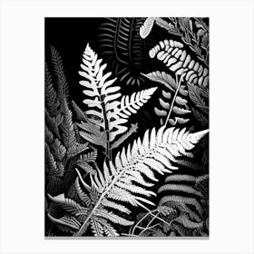 Evergreen Fern Wildflower Linocut 1 Canvas Print