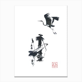 Fisherman And crane Canvas Print